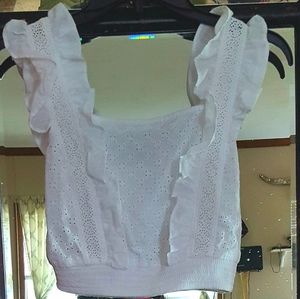 New White eyelet lace ruffled crop top